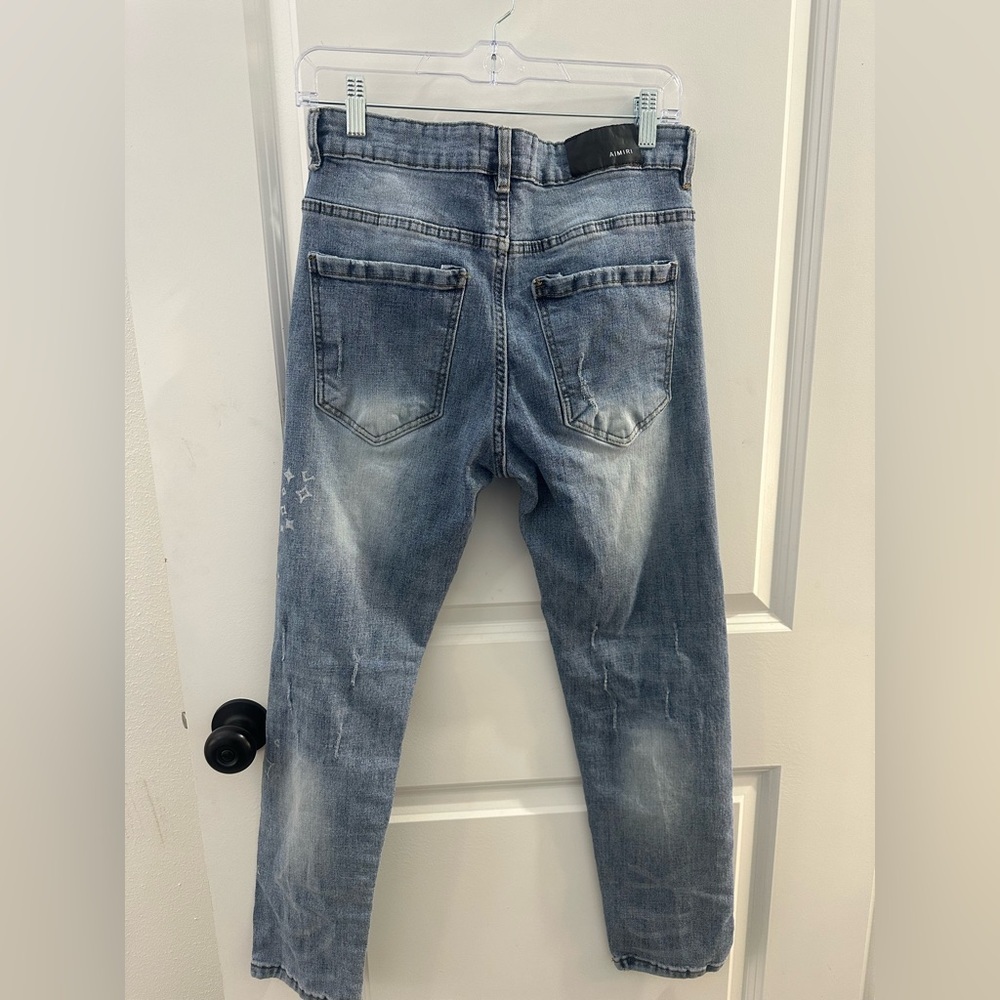 Men’s Distressed Denim Faded Blue Straight Jeans Size 32 EUC